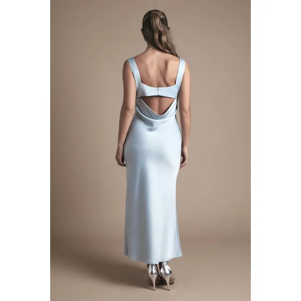 Robe de Demoiselle d'Honneur Midi Oasis à Col Drapé et Dos Ouvert