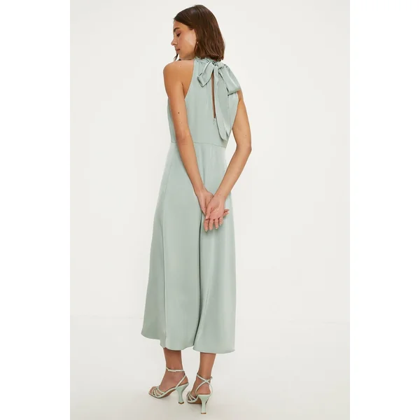 Robe de Demoiselle d'Honneur Mi-Longue en Satin à Col Licou