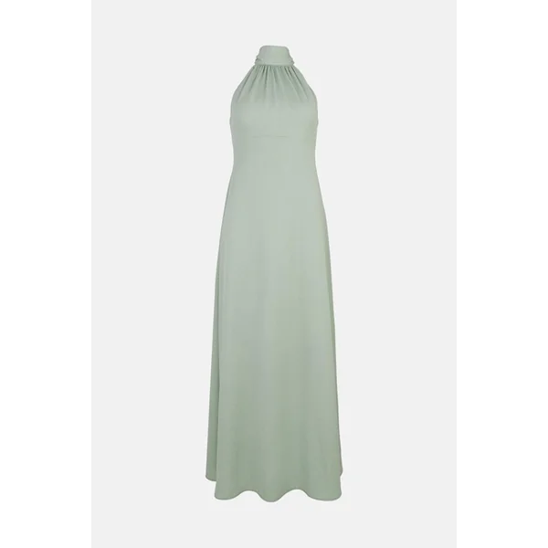 Robe de Demoiselle d'Honneur Mi-Longue en Satin à Col Licou
