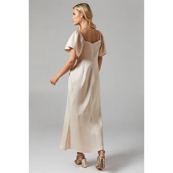 Robe de Demoiselle d'Honneur Mi-Longue en Satin à Manches Angel Petite
