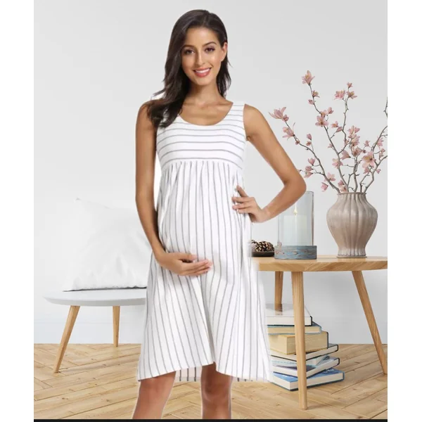Robe de grossesse débardeur rayée - Rose/Blanc - Reste 1L