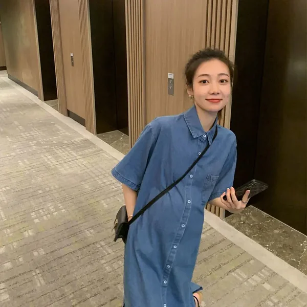Robe De Grossesse Longue en Jean