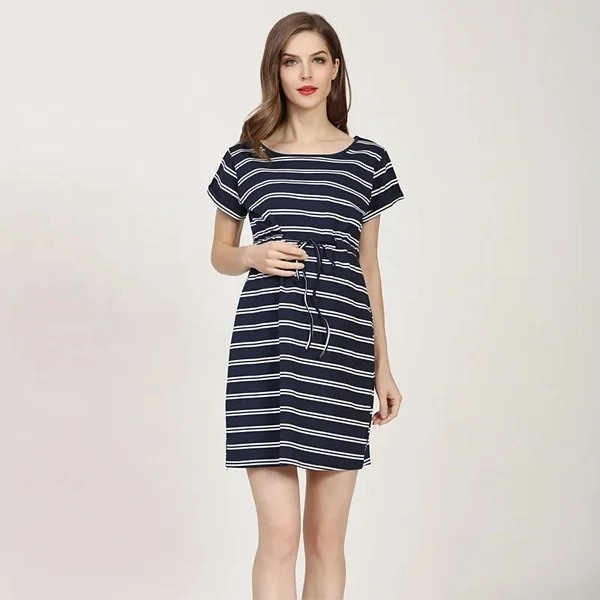Robe De Grossesse Rayée en Coton