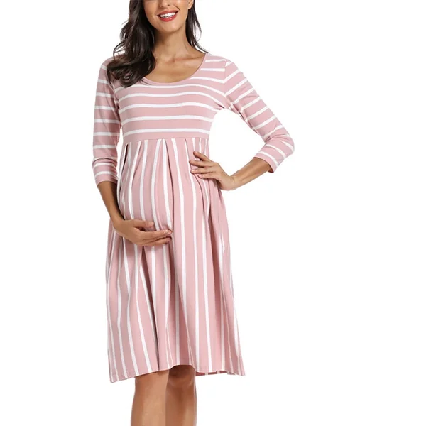 Robe de grossesse rayée -Noir/Rose/Blanc/Marine - Livré en 48H/72H