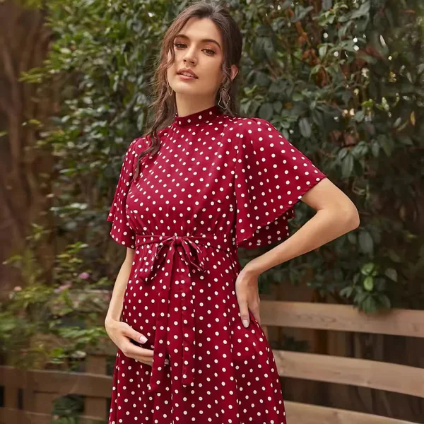 Robe De Grossesse Rouge À Pois Blanc