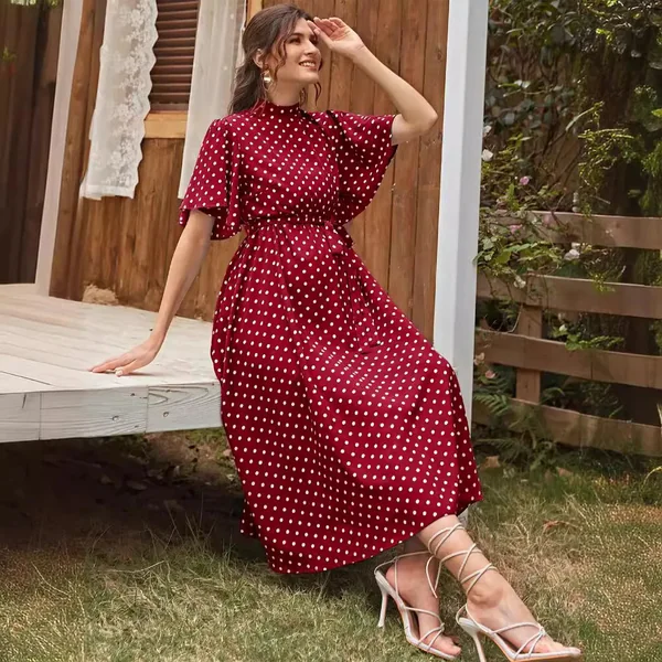 Robe De Grossesse Rouge À Pois Blanc