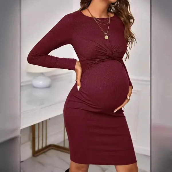 Robe de Grossesse Unie Manches Longues