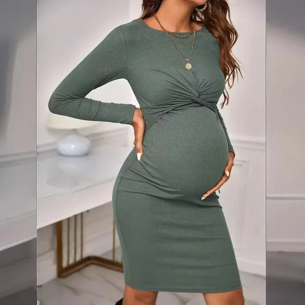 Robe de Grossesse Unie Manches Longues