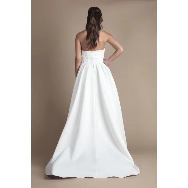 Robe de Mariée Bustier Bandeau Ligne A en Satin