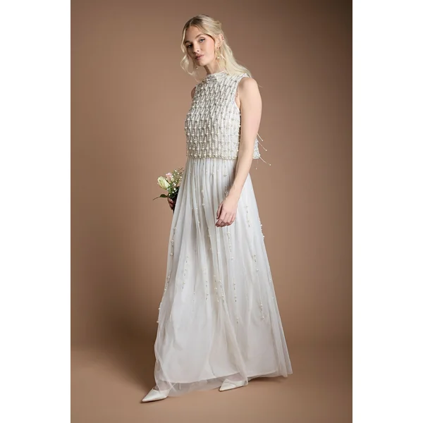 Robe De Mariée En Georgette Avec Superposition De Perles