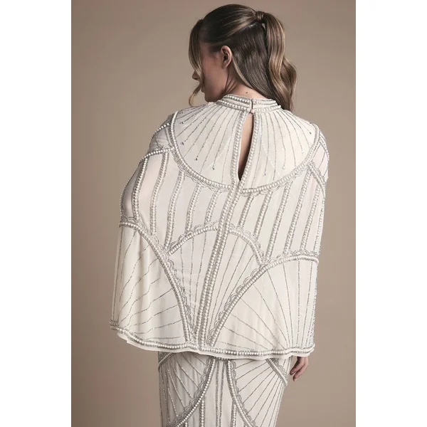 Robe de Mariée Longue Colonne Ornementée avec Détail Cape