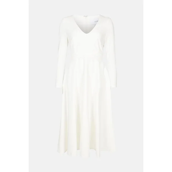 Robe de Mariée Mi-Longue Col V à Jupe Évasée