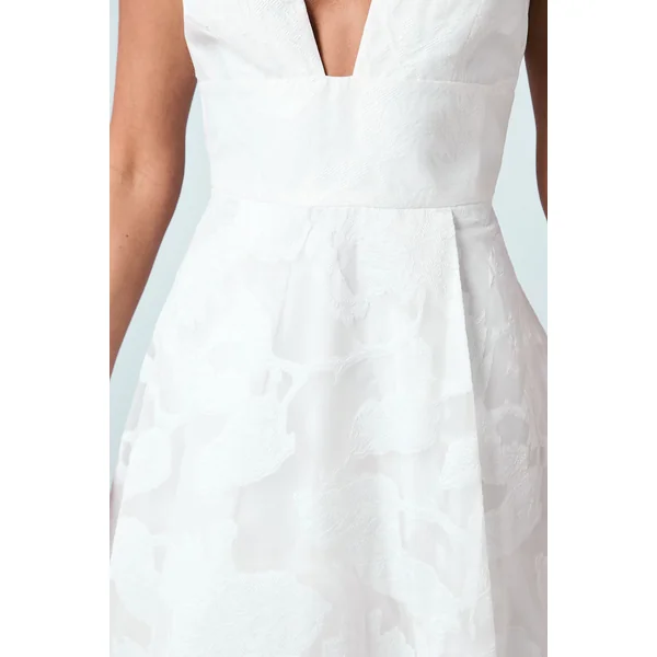 Robe de Mariée Mi-Longue Jacquard à Décolleté Plongeant