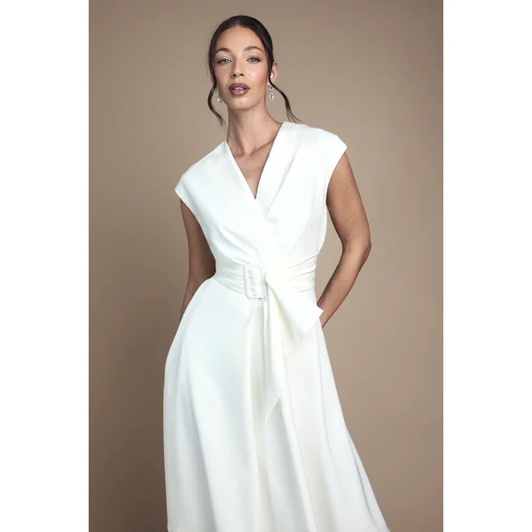 Robe de Mariée Mi-Longue Sans Manches avec Ceinture