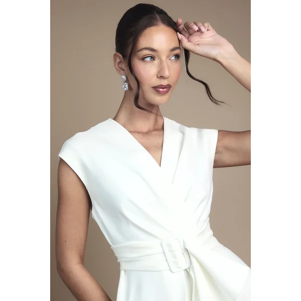 Robe de Mariée Mi-Longue Sans Manches avec Ceinture