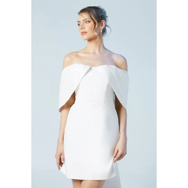Robe de Mariée Mini en Crêpe Taffetas à Décolleté Bardot