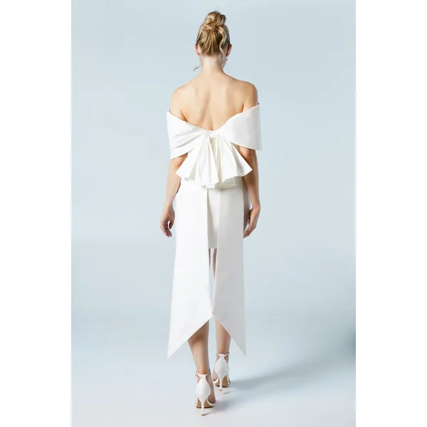 Robe de Mariée Mini en Crêpe Taffetas à Décolleté Bardot