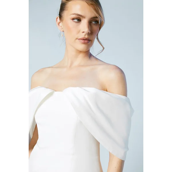 Robe de Mariée Mini en Crêpe Taffetas à Décolleté Bardot