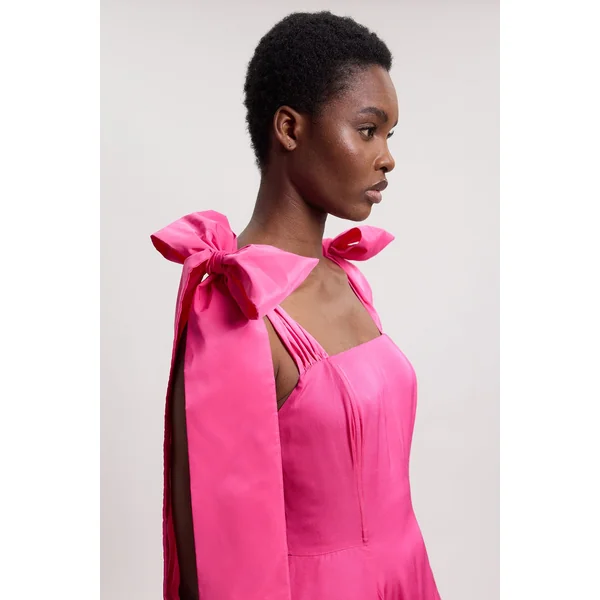 Robe De Soirée Tissée Petite À Bretelles Nouées En Viscose Lin