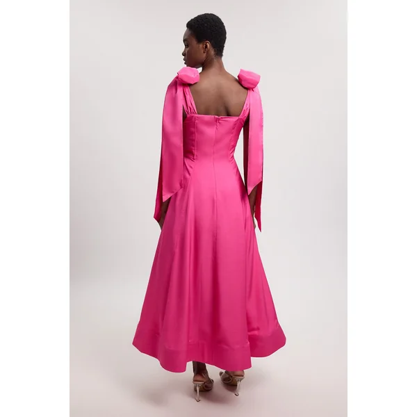 Robe De Soirée Tissée Petite À Bretelles Nouées En Viscose Lin