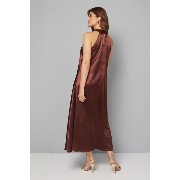 Robe Dos Nu en Satin avec Ornements Floraux au Col