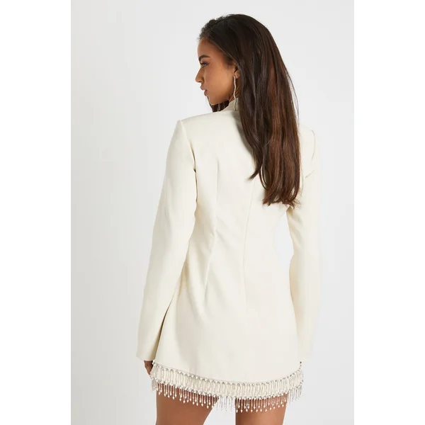 Robe Droite À Col Montant Et Ourlet À Franges Ornées