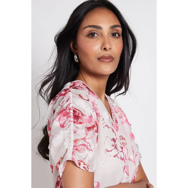 Robe Droite À Manches Bouffantes Et Motif Fleuri Petite