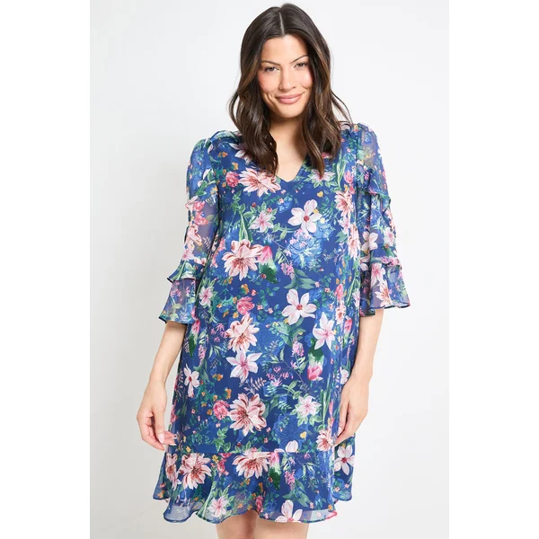 Robe Droite À Volants Et Imprimé Fleuri