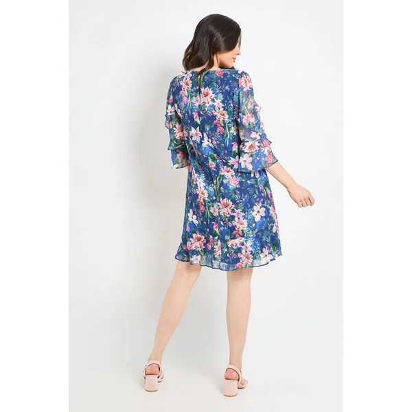 Robe Droite À Volants Et Imprimé Fleuri