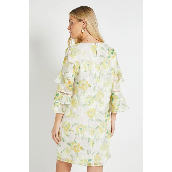 Robe Droite À Volants Petite Taille Motif Floral Dévoré