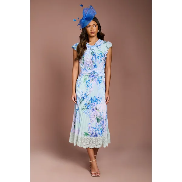 Robe en Georgette à Imprimé Floral avec Finitions en Dentelle