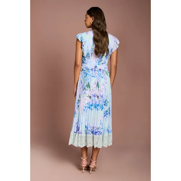 Robe en Georgette à Imprimé Floral avec Finitions en Dentelle