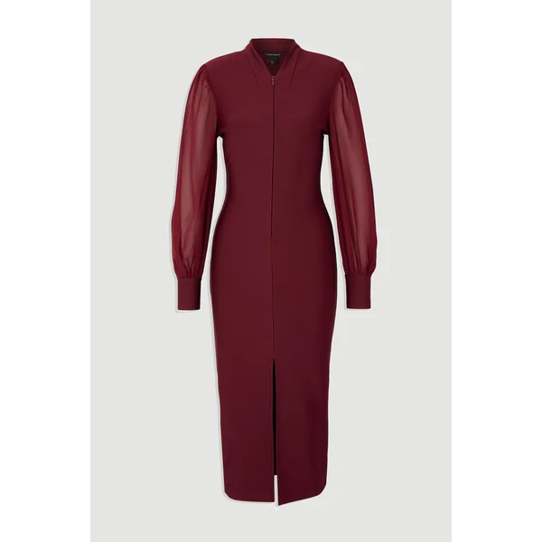 Robe en maille sculptante avec zip et manches en chiffon