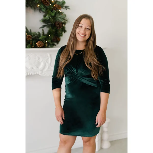 Robe FIRST KISS avec noeud - velours vert forêt