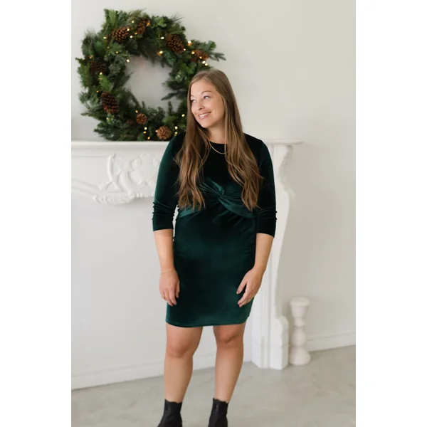 Robe FIRST KISS avec noeud - velours vert forêt