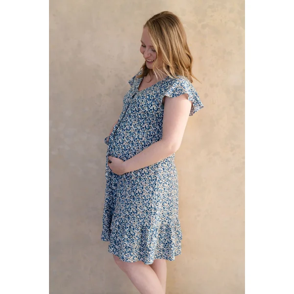 Robe fleurie - beige & bleu
