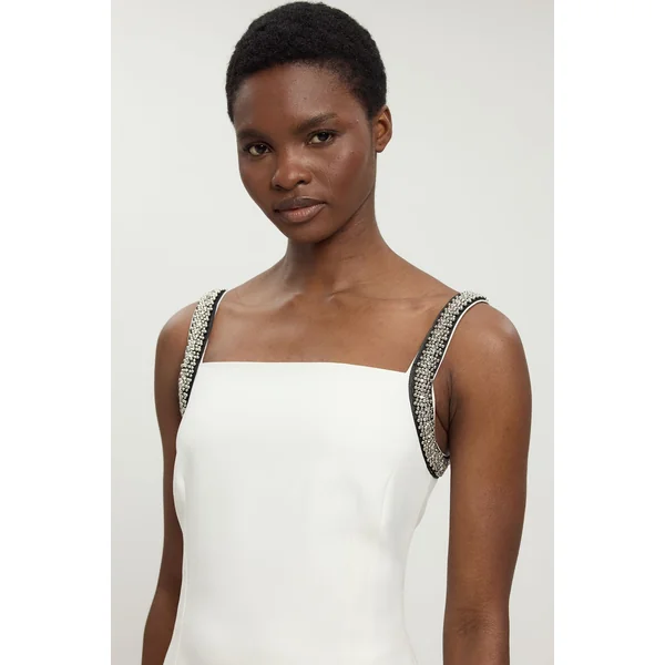 Robe Fourreau Longue En Tissu Stretch Compact Avec Détails De Strass