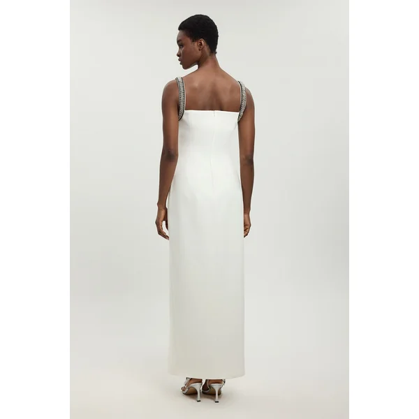 Robe Fourreau Longue En Tissu Stretch Compact Avec Détails De Strass