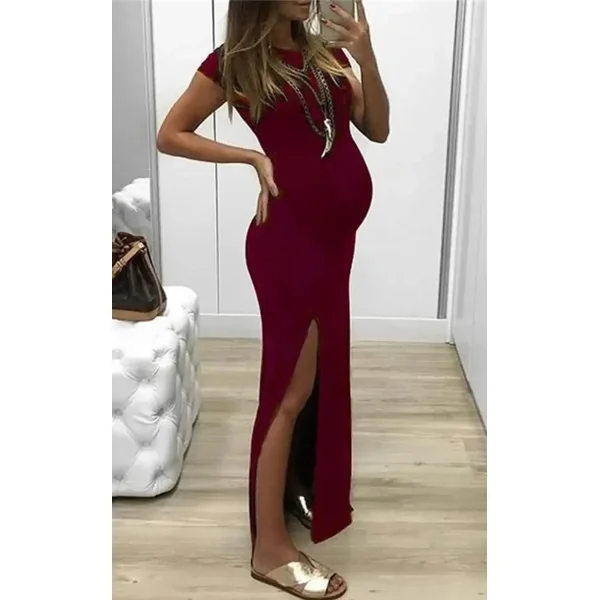 Robe Grossesse Habillée Col Rond à Manche Courte