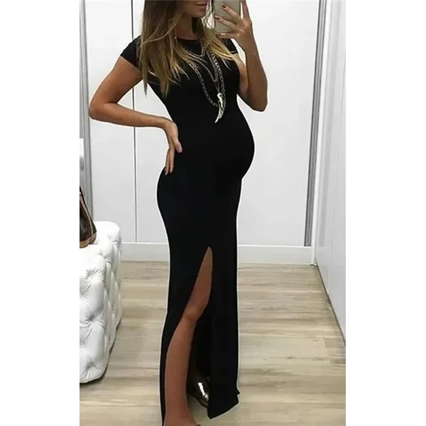 Robe Grossesse Habillée Col Rond à Manche Courte