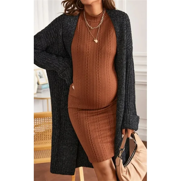 Robe Grossesse Habillée Manche Longue Marron