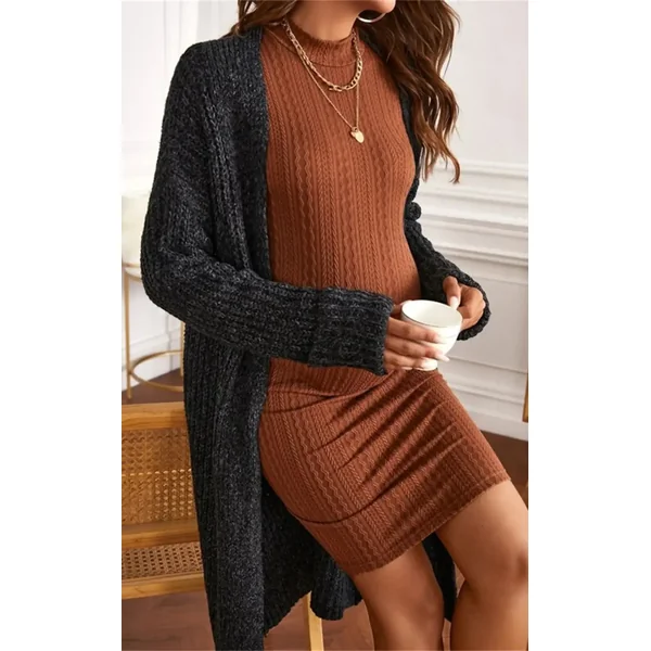 Robe Grossesse Habillée Manche Longue Marron
