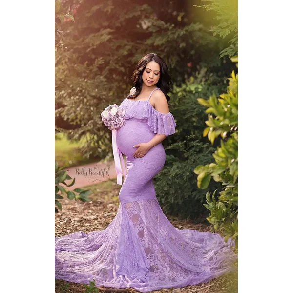 Robe Grossesse Shooting Violette en Dentelle