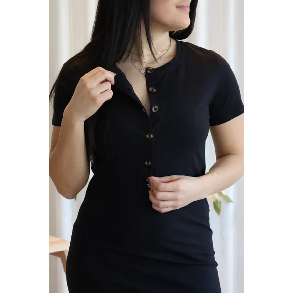 Robe INTRIGUE à boutons - noir
