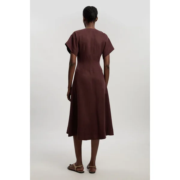 Robe Longue Ajustée En Mélange Tencel À Col V Avec Détail Zippé