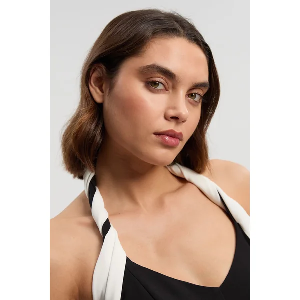 Robe Longue Col Licou À Détails Color Block Taillée Souple