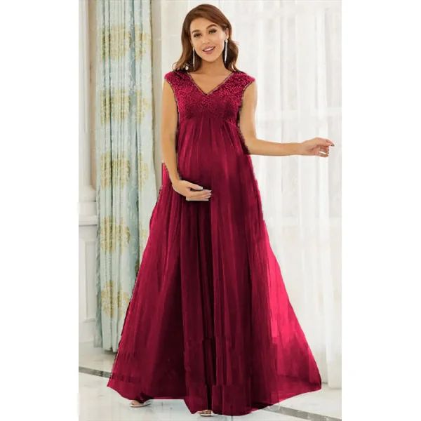 Robe Longue Cérémonie Grossesse en Mousseline
