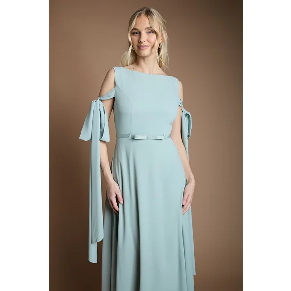 Robe Longue De Demoiselle D'honneur En Mousseline À Manches Nœud