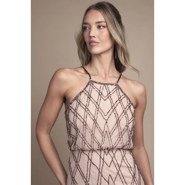 Robe Longue de Demoiselle d'Honneur à Sequins Sans Manches