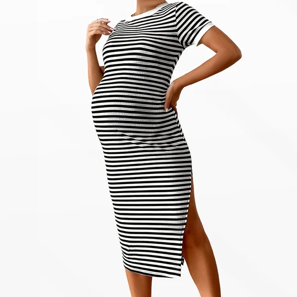 Robe Longue De Grossesse Noire Et Blanche